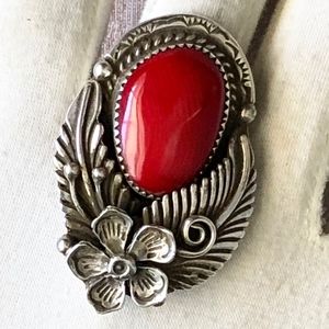 Massive Navajo Pauline McCray Sterling Coral Ring